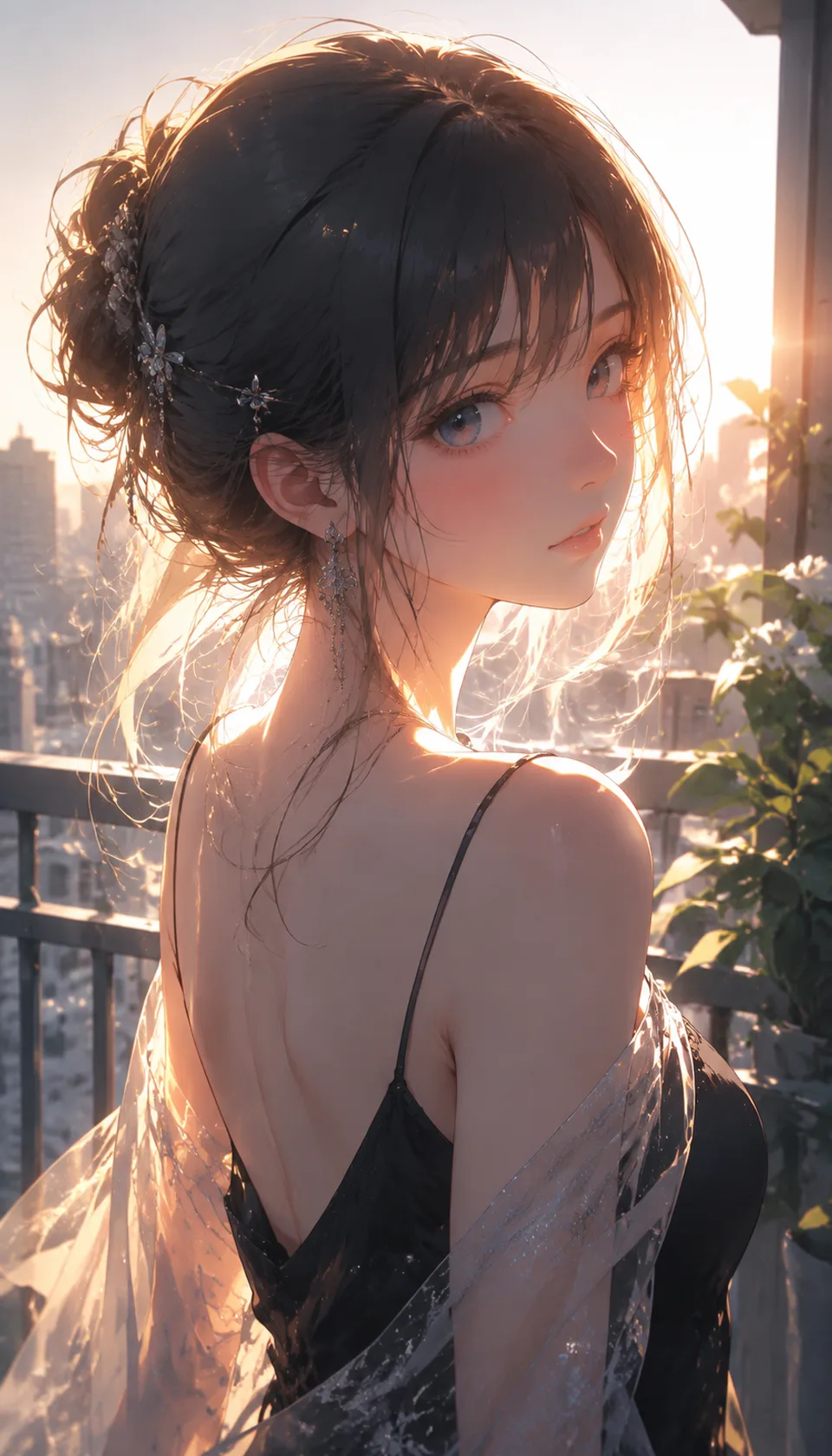 Portrait beauté anime dans la lumière du coucher de soleil
