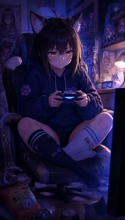 深夜蓝光的猫 · AI图集 · 余温鲸鱼