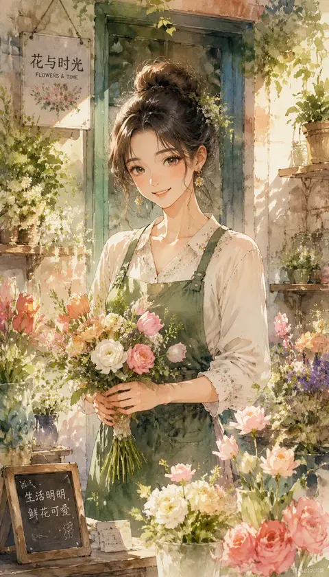 水彩动漫·花店老板娘 · AI图集 · 阿安鱼