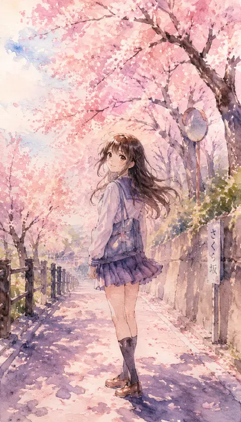 水彩动漫·樱花道 · AI图集 · 阿鱼柚