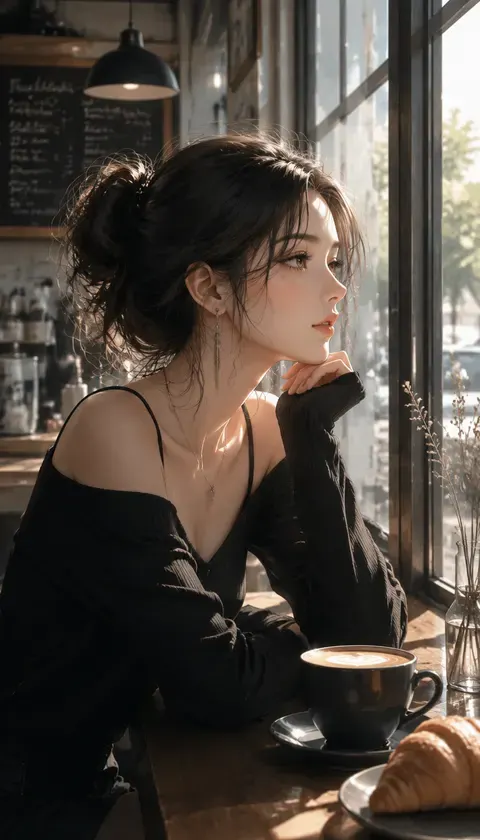 动漫美女·咖啡馆侧脸 · AI图集 · 青柠狐狸