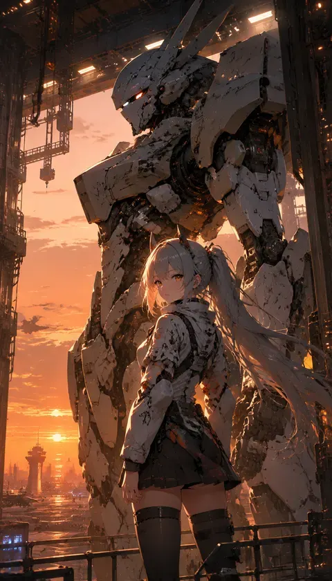 机娘·机库黄昏 · AI图集 · 听风追更党