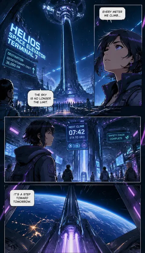 Sci-Fi: Space Elevator Station · AI Image Collection · 暮色星星