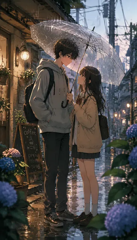 日常系·雨天共伞 · AI画像集 · 8606390