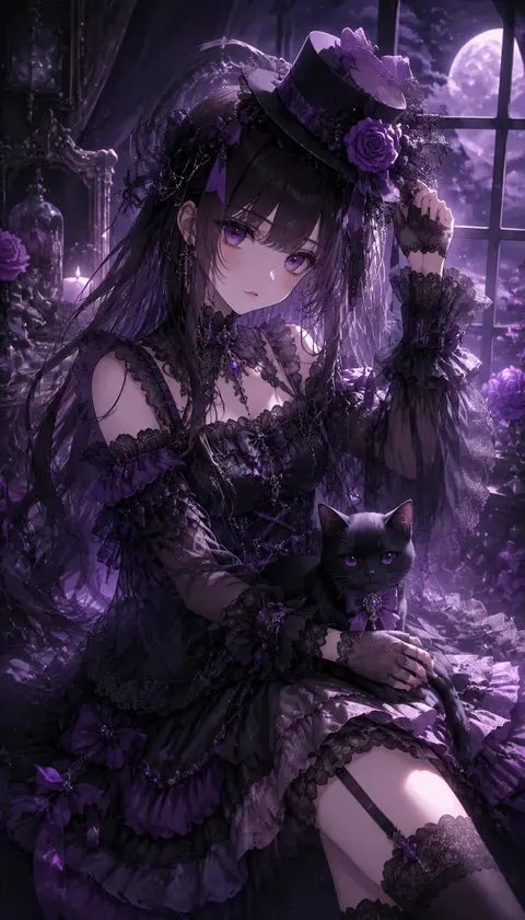 哥特萝莉·黑猫与礼帽 · AI 이미지 모음 · cosmic_room