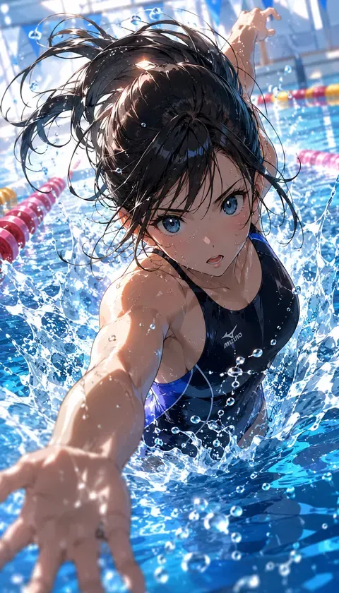 运动少女·泳道水花 · AI图集 · midnight_wave