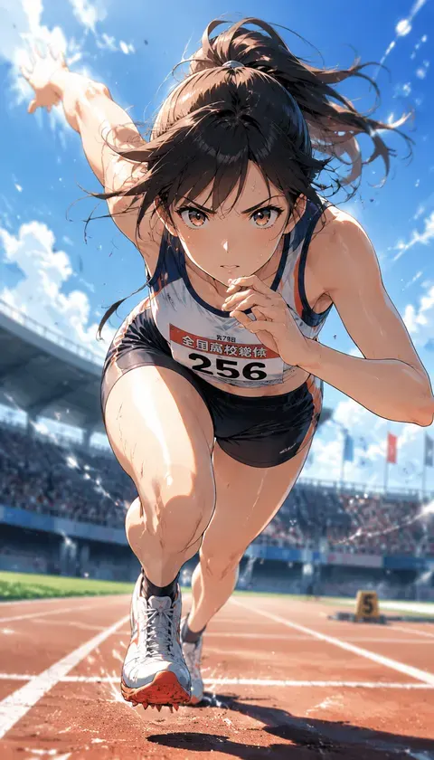 运动少女·田径场冲刺 · AI 이미지 모음 · 深夜宁
