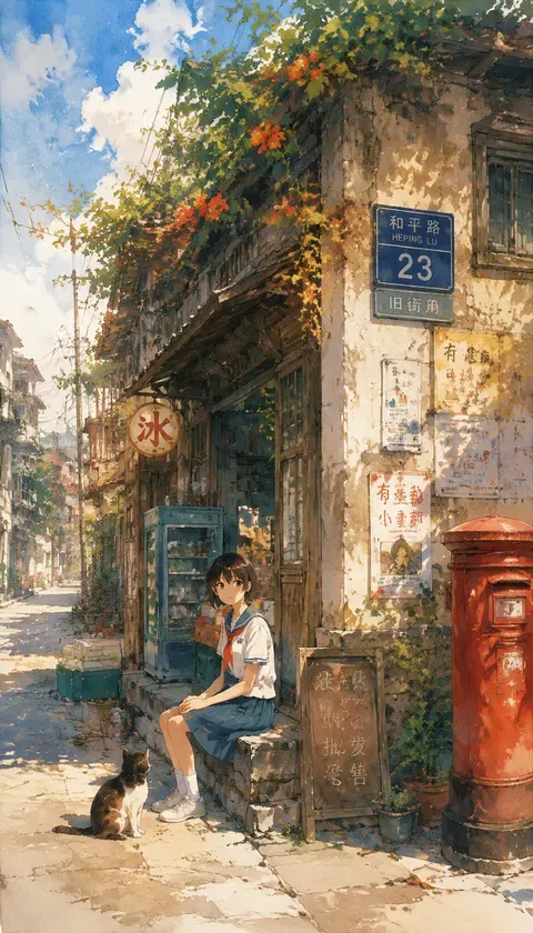 水彩动漫·旧街角 · AI图集 · lazy_view