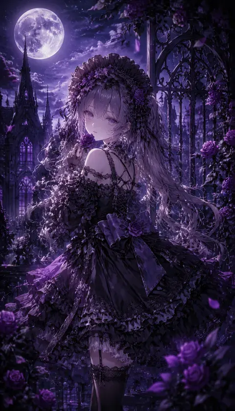 哥特萝莉·月夜玫瑰园 · AI 이미지 모음 · neonlakep