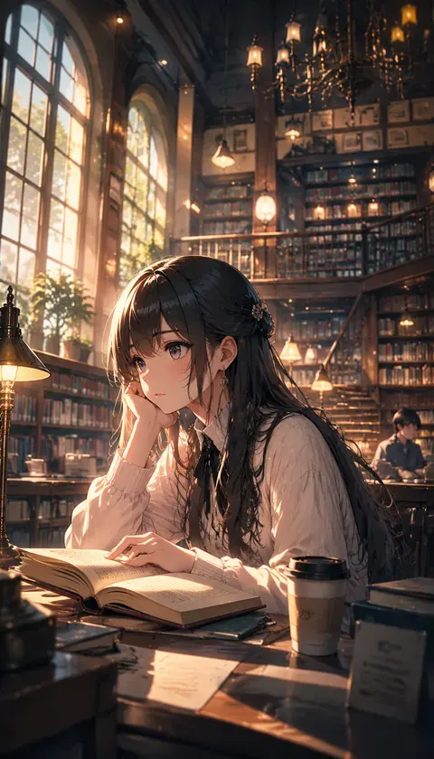 二次元插画·图书馆午后 · AI图集 · 阿宁柚