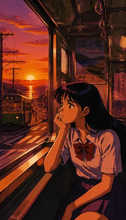 复古动漫·夕阳电车 · AI 이미지 모음 · 阿宁宁