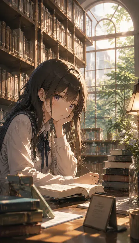 2D 일러스트레이션·도서관 오후 · AI 이미지 모음 · 半夏画迷