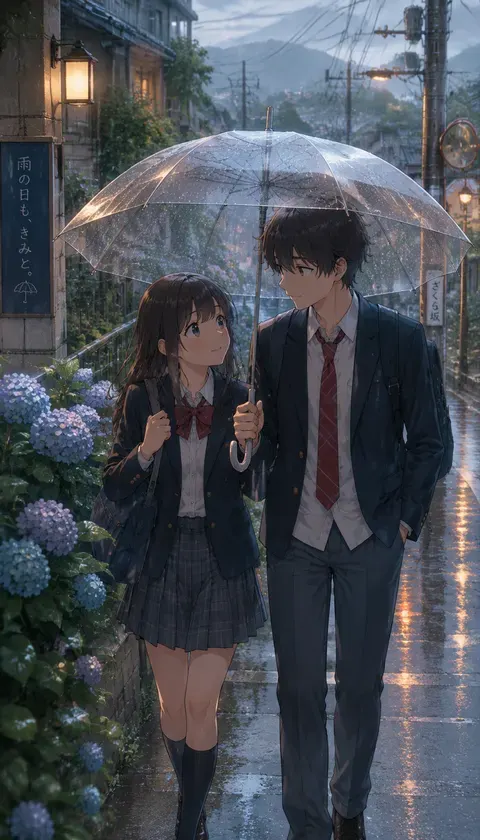 日常系·雨天共傘 · AI圖集 · 半夏旅人