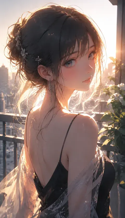 アニメ美女・ベランダ逆光 · AI画像集 · 木棉鲸鱼36