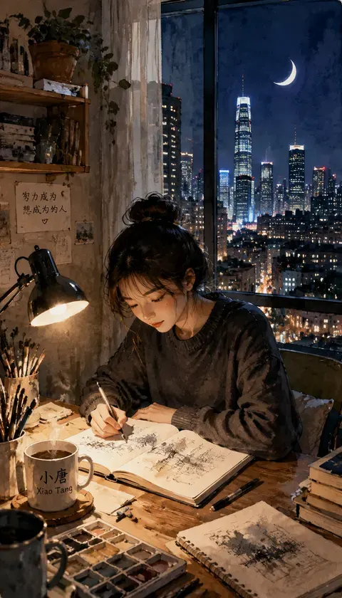 深夜赶稿日常 · AI图集 · 半糖星星
